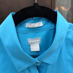 Chico's No Iron, Turquoise, 3/4 sleeve button shirt, Size 1 (US 8-10 M)